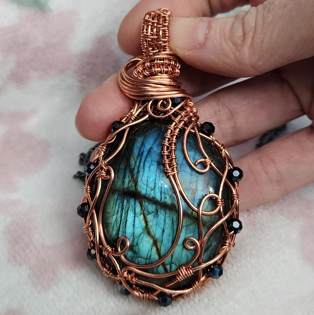 Artisan Labradorite & Copper Statement Pendant Ne… - image 3